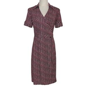 LOFT Geometric Print Above the Knee-Length Wrap Dress Red Black White Size 4